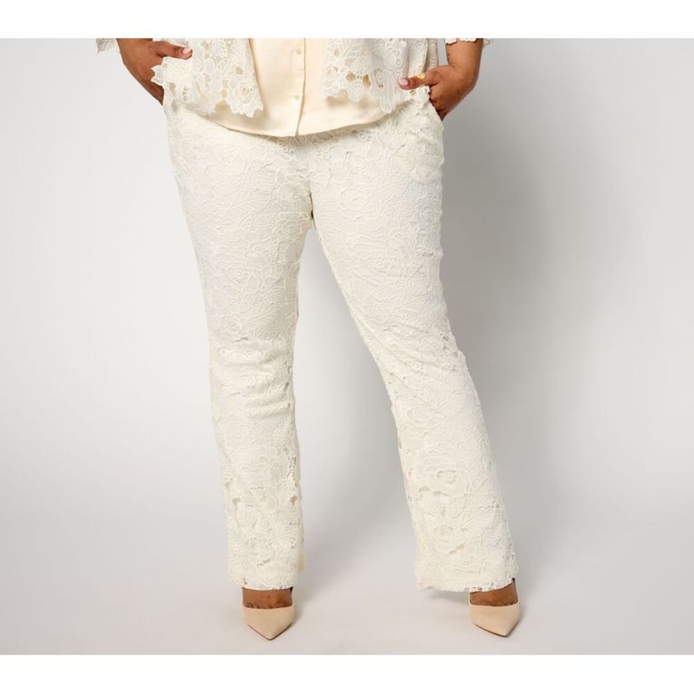 Ryan Simkhai Eyeshop Women's Plus Sz Pants 22 Always Isaac Lace White